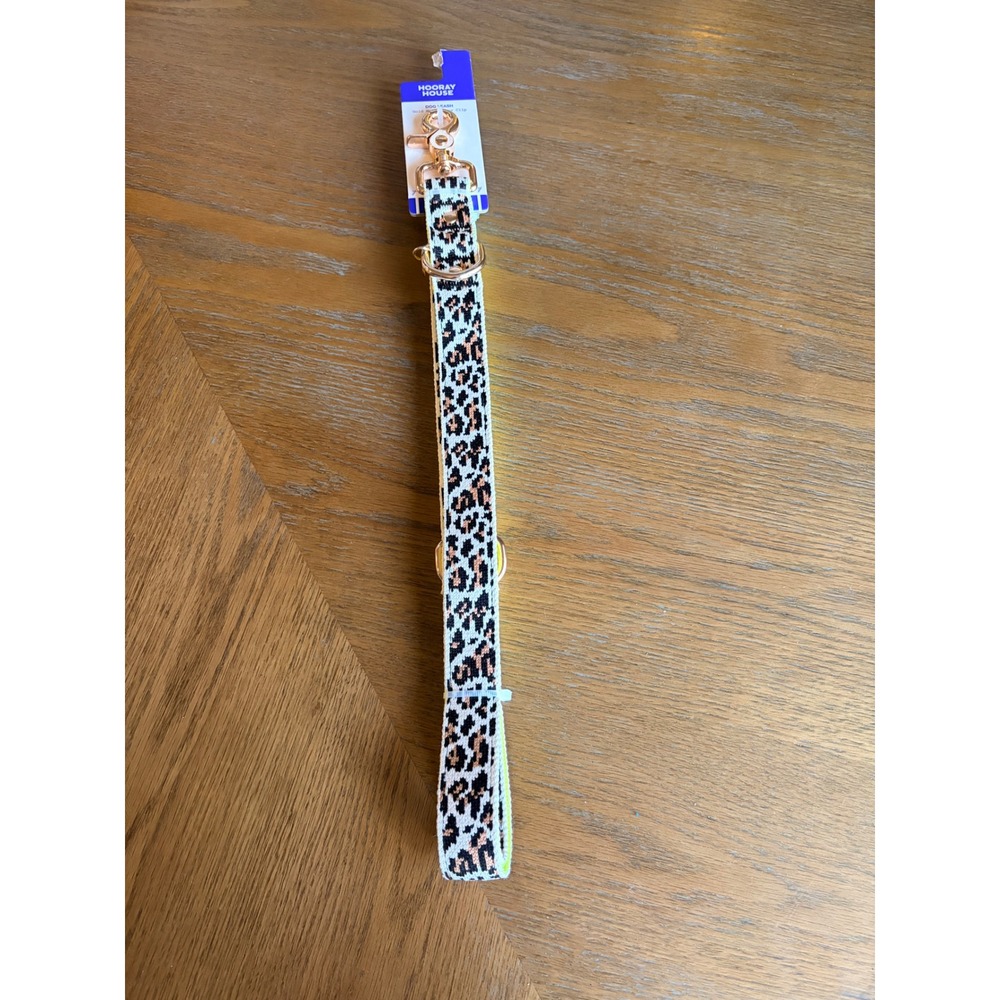 Hooray House Leopard Print Dog Leash 5ft Gold Metal Claw Clip Neon Green